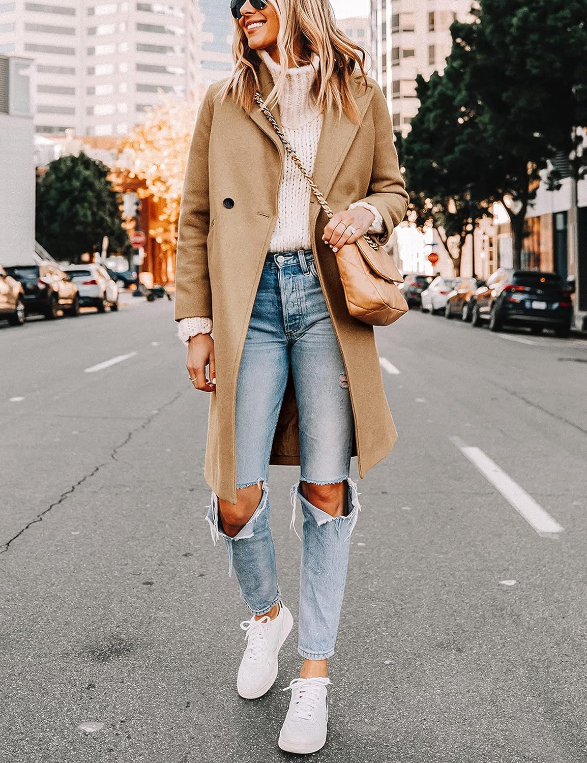 Women's Warm Woolen Coat with Classic Collar - Sofia