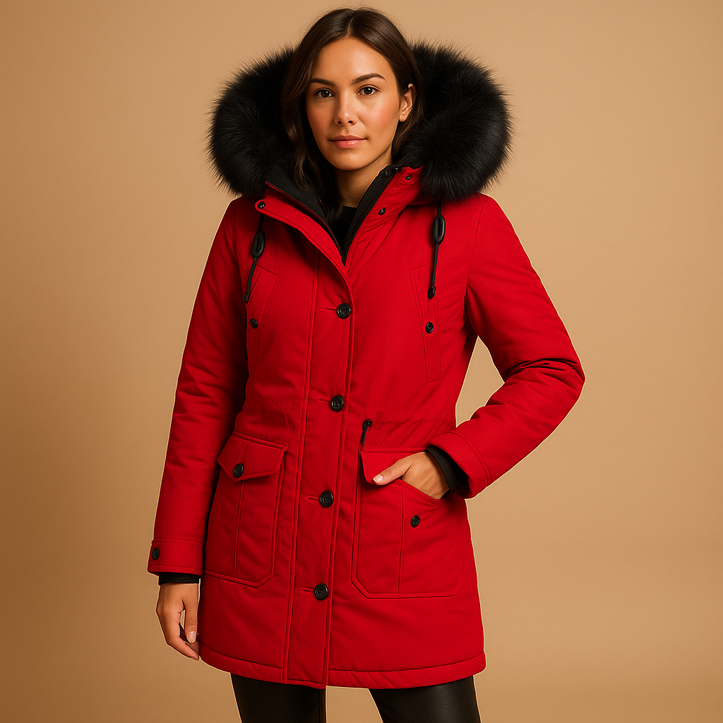 Long waterproof winter coat with fur hood for women | Isabella