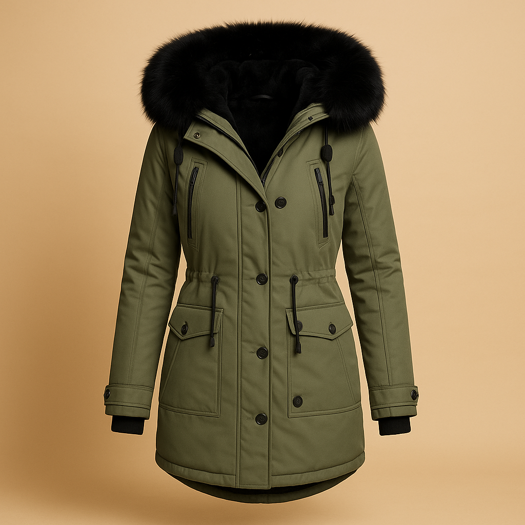 Long waterproof winter coat with fur hood for women | Isabella