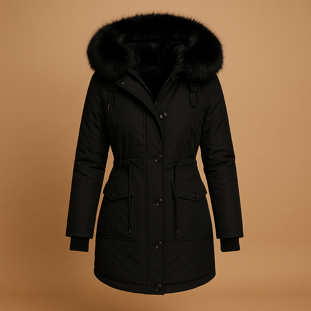 Long waterproof winter coat with fur hood for women | Isabella