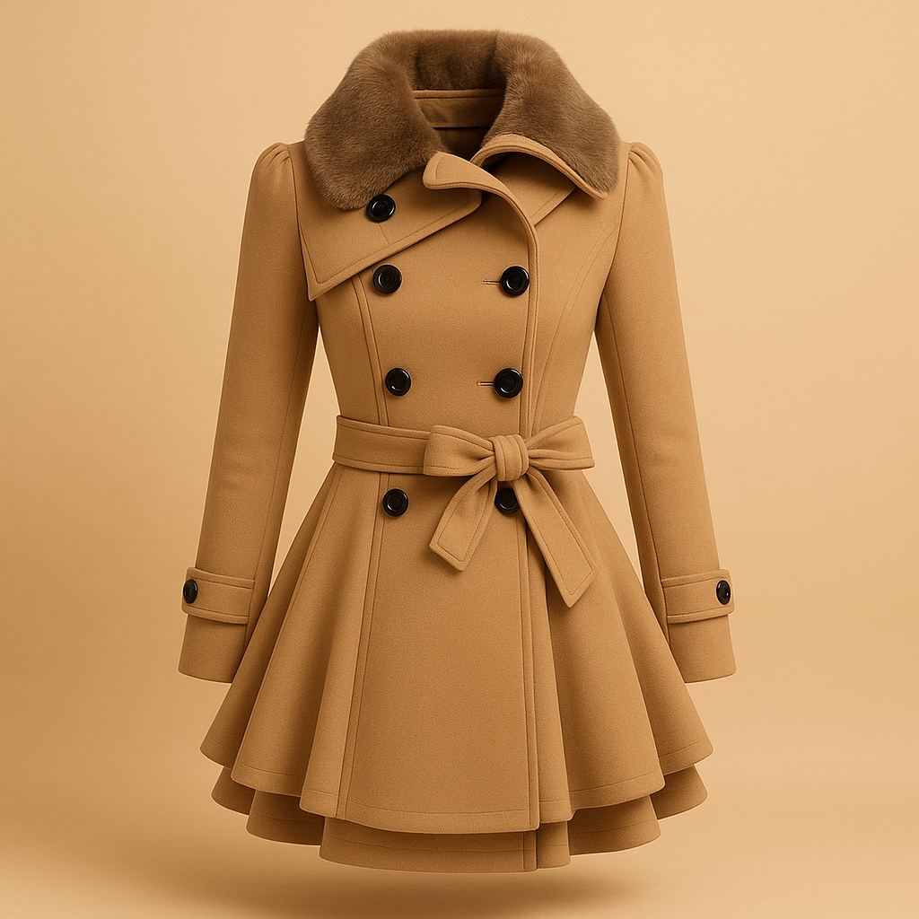 Long winter coat with faux fur collar for women | Clara