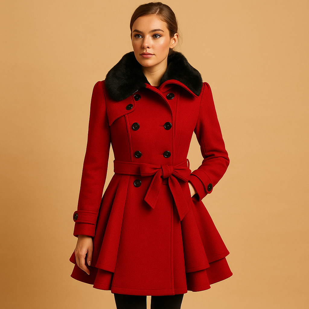 Long winter coat with faux fur collar for women | Clara