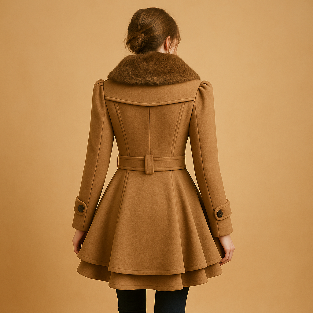 Long winter coat with faux fur collar for women | Elara
