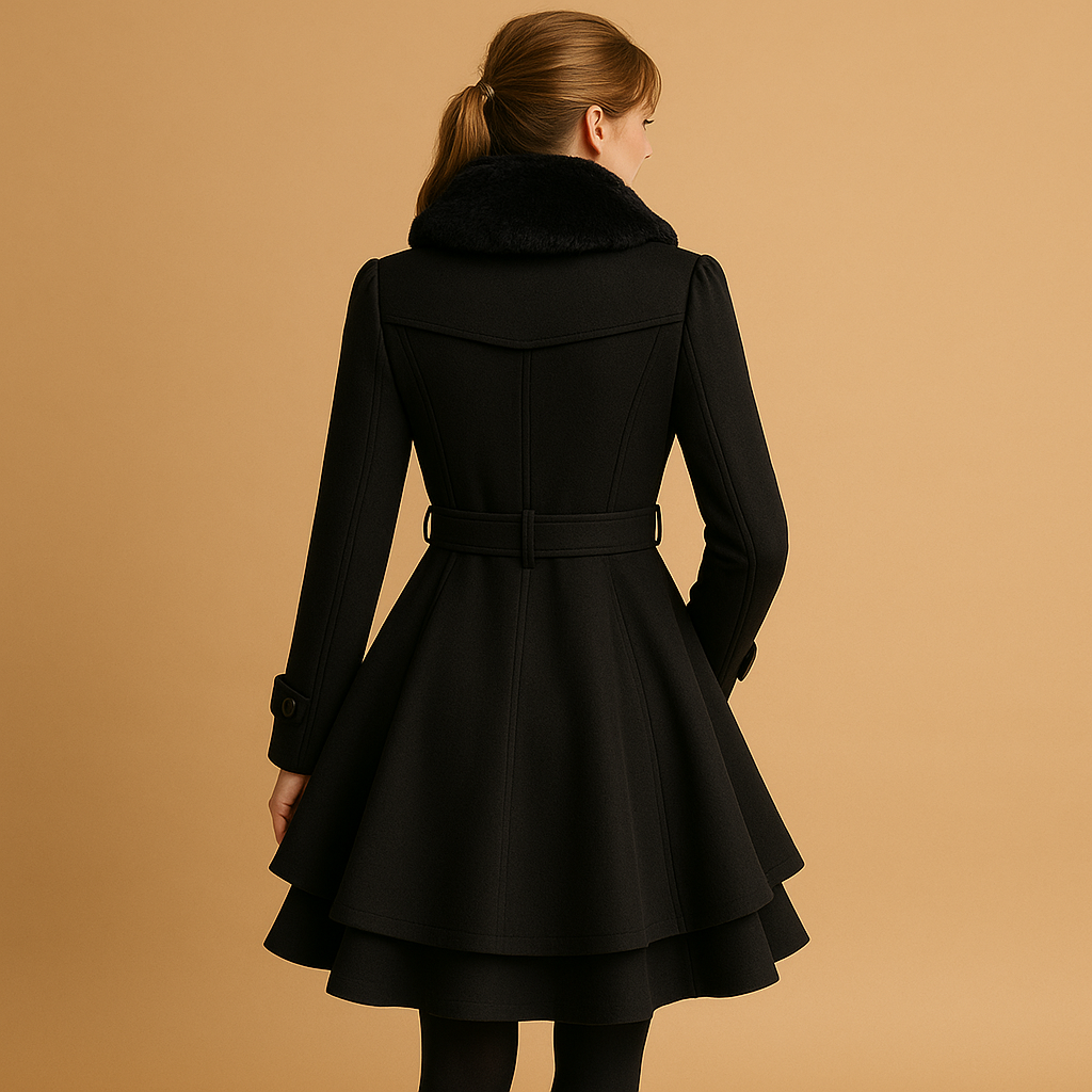 Long winter coat with faux fur collar for women | Elara