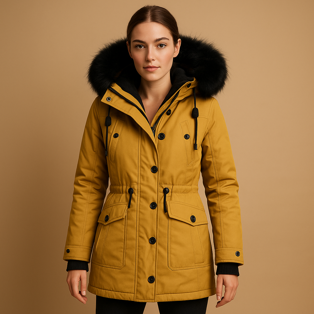 Long winter coat with hood for women | Amelia