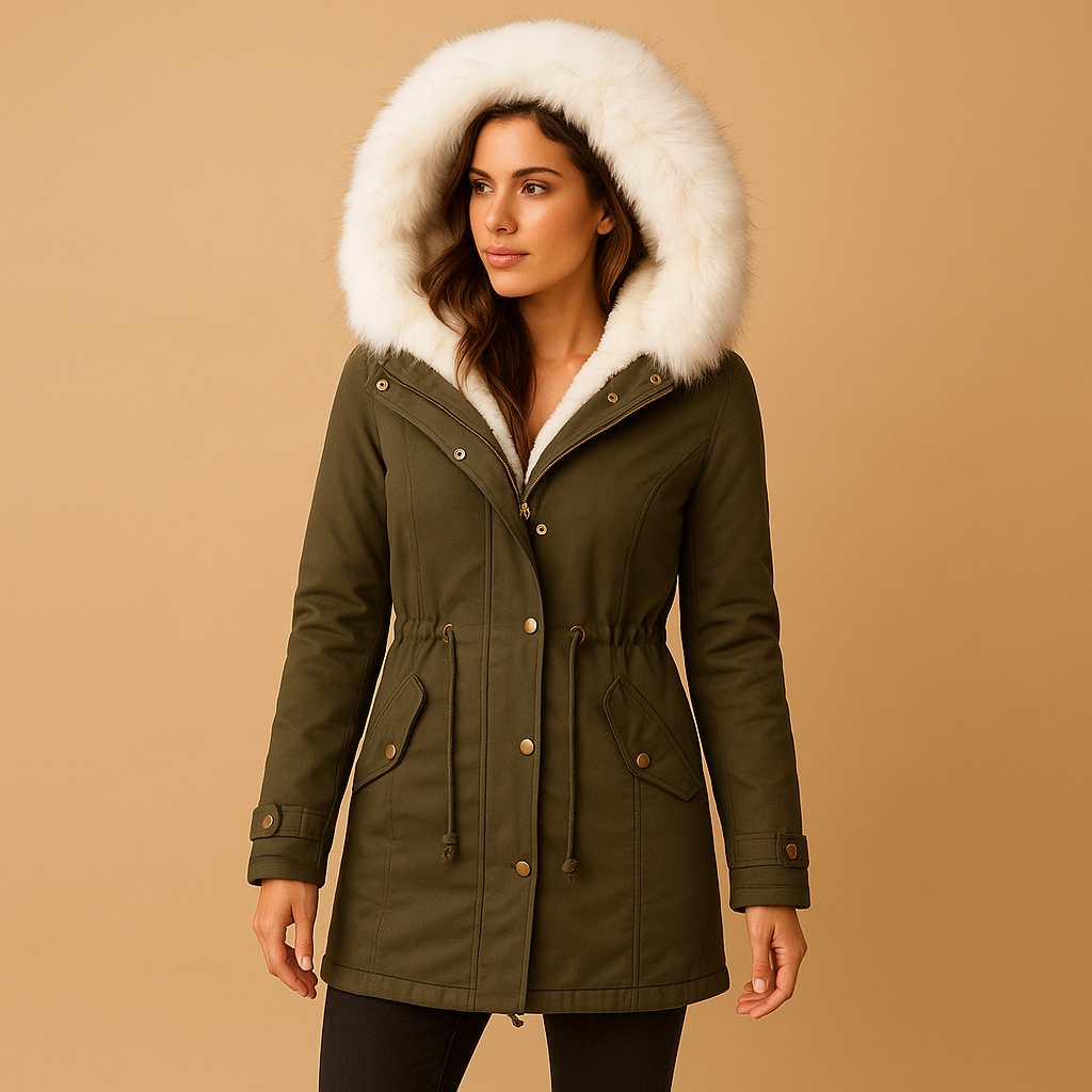 Long winter coat with hood for women | Elise