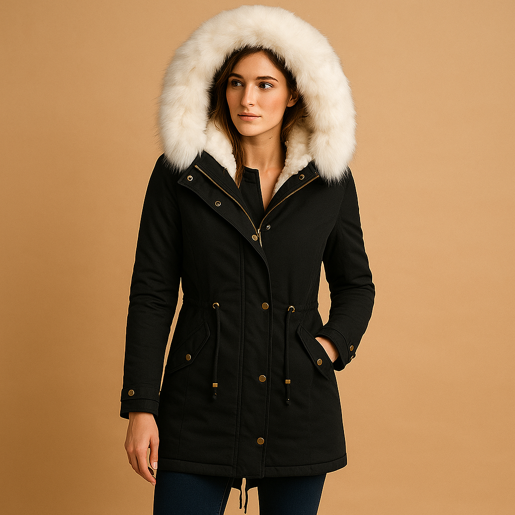 Long winter coat with hood for women | Elise