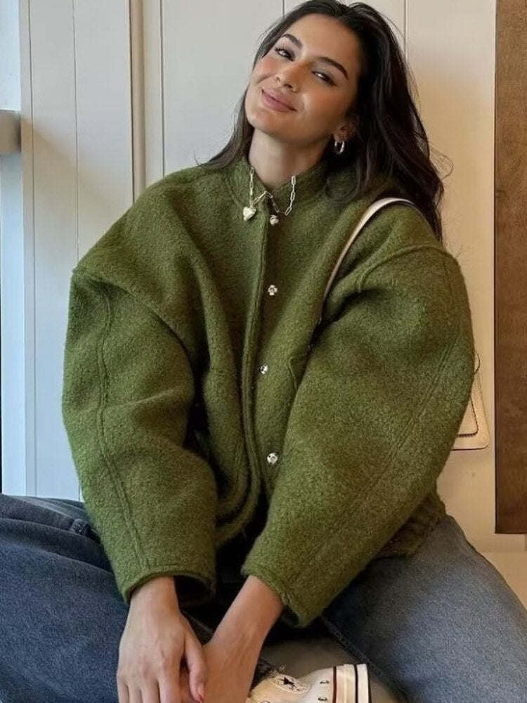 Warm Winter Wool Coat with Button Front