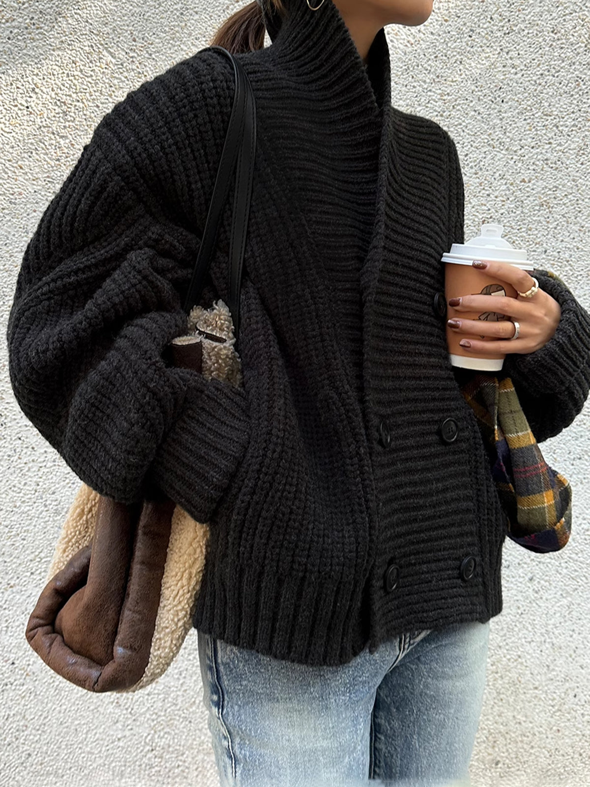 Textured Crew Neck Winter Jacket