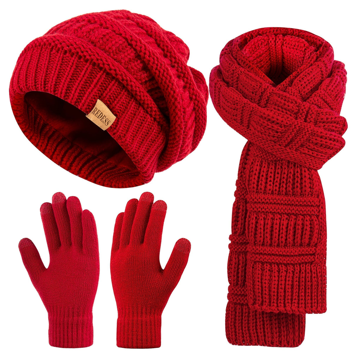 Scarf for Women – Winter Set 3-in-1 Women Hat Long Scarf Touchscreen Gloves Soft Warm Cold Weather Accessories