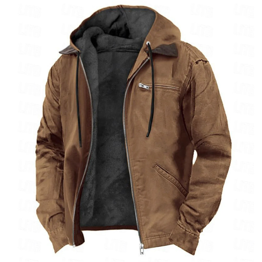 Warm Waterproof Men's Hooded Winter Coat with Pocket