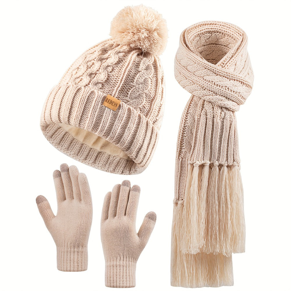 Winter Accessories Set – Winter Hat Scarf Gloves Set for Women 3 Piece Warm Suede Touch Coordinated Cold