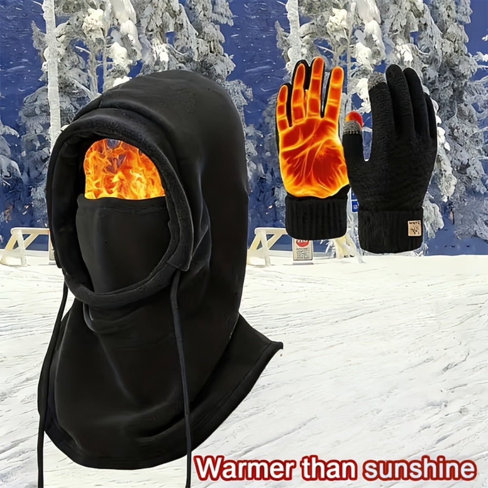 Winter Accessories Set – Men's Winter Hat & Gloves Set Warm Beanie Head Cover Neck Scarf Cold Weather