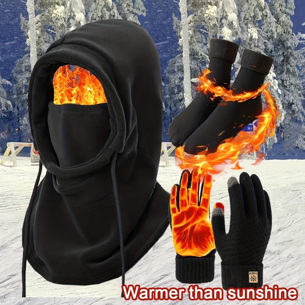 Winter Accessories Set – Men's Winter Hat & Gloves Set Warm Beanie Head Cover Neck Scarf Cold Weather