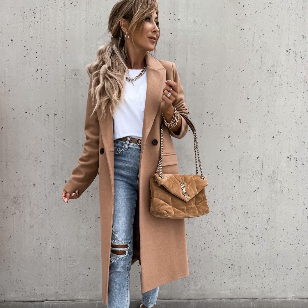 Classic Women's Wool Long Winter Coat with Pockets