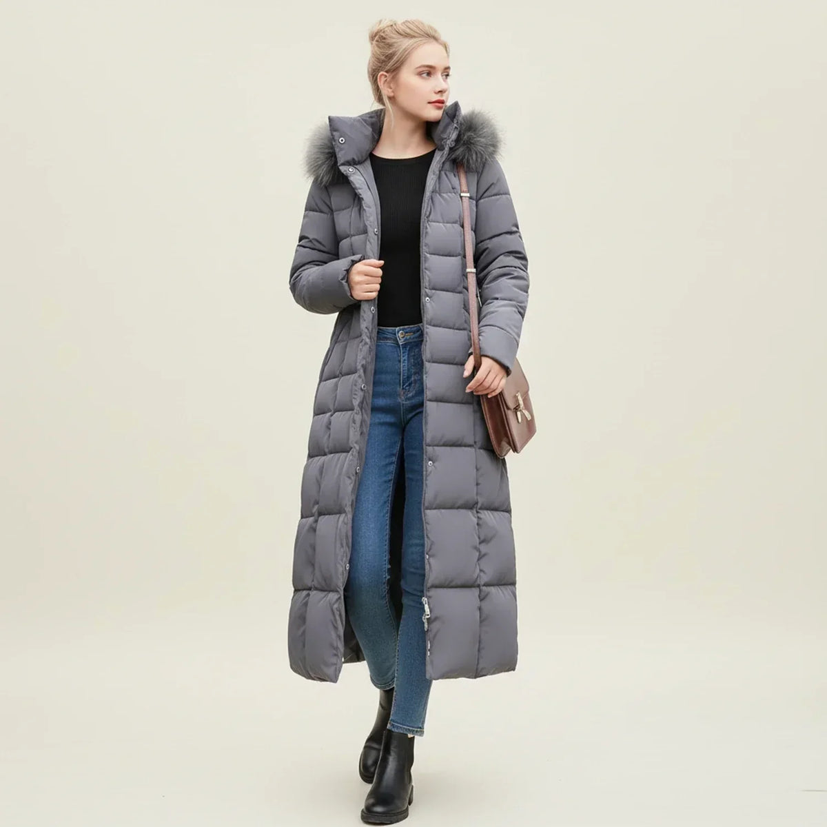 Warm Padded Long Down Coat for Women