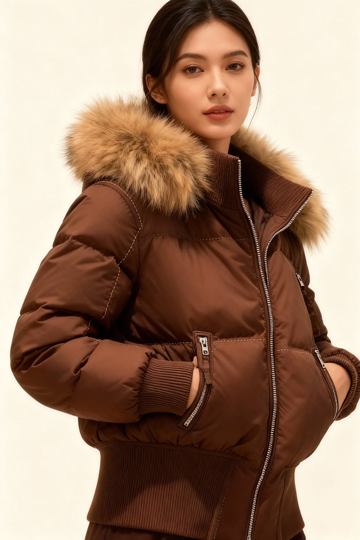 Warm Insulated Ladies Winter Coat with Detachable Hood