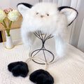 Women's Cat Plush Fisherman Hat, Winter Outdoor Warm Fleece-Lined Cartoon Cap